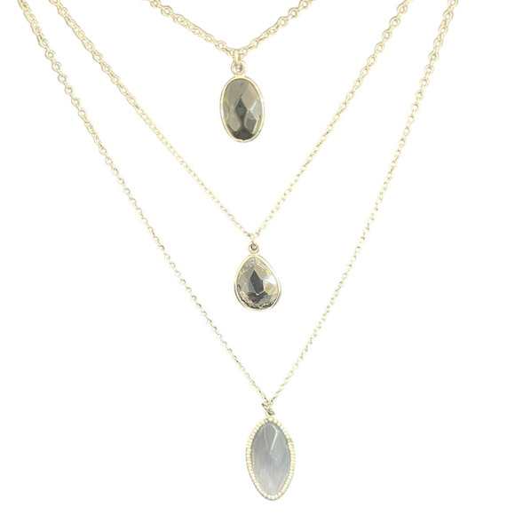 LOFT Jewelry - LOFT Signed Three Tier Silvertone Necklace with Teardrop Gems